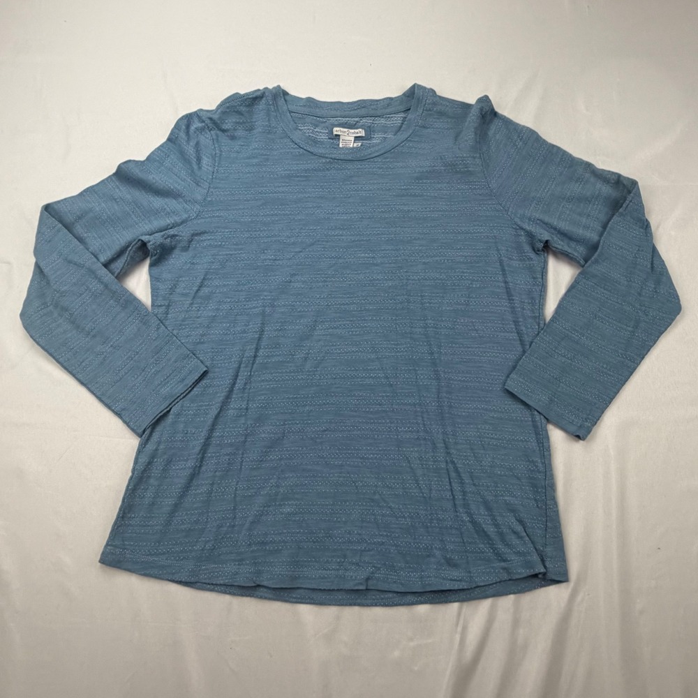 Carbon 2 Cobalt Top Womens M Blue Textured Long Sleeve Cotton Blend 344096